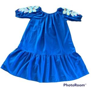 Vandemere Cottage Fairy House Dress Blue Floral Sleeves Ruffle Bottom Size L USA